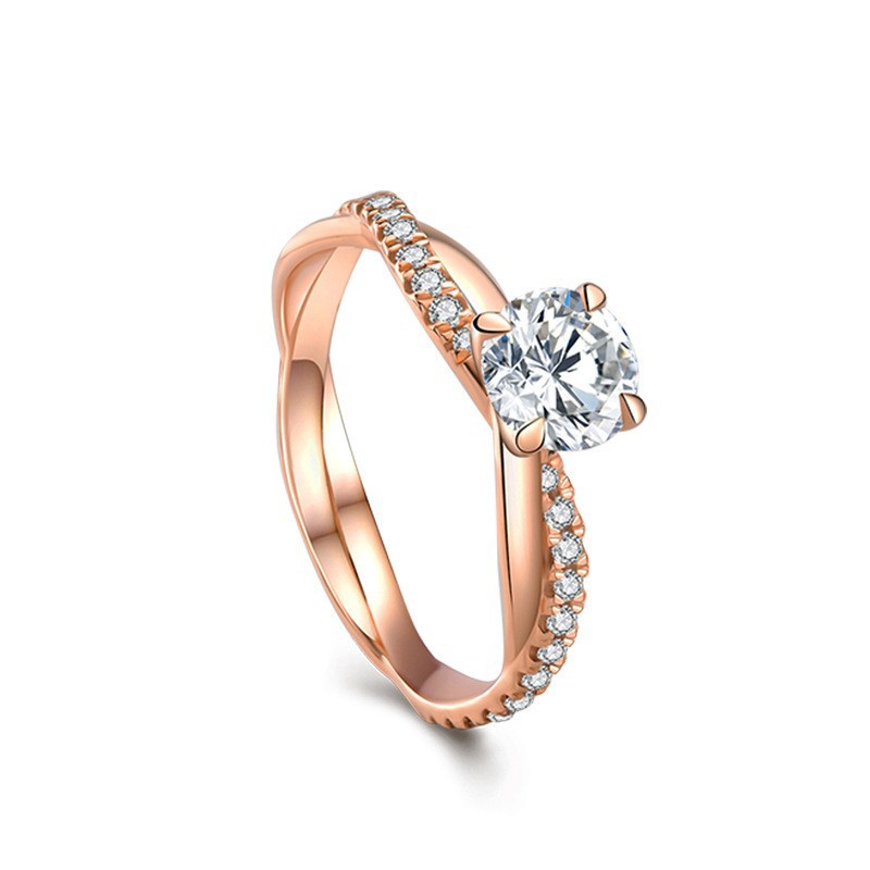 New 18K Rose Gold Plated Two-Tone Princess Cut Ring, Engagement Band