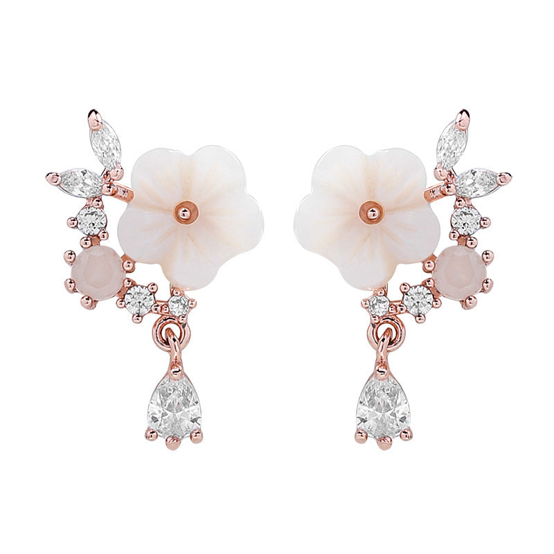Sparkling Diamond-studded Micro-pave Flower Stud Earrings