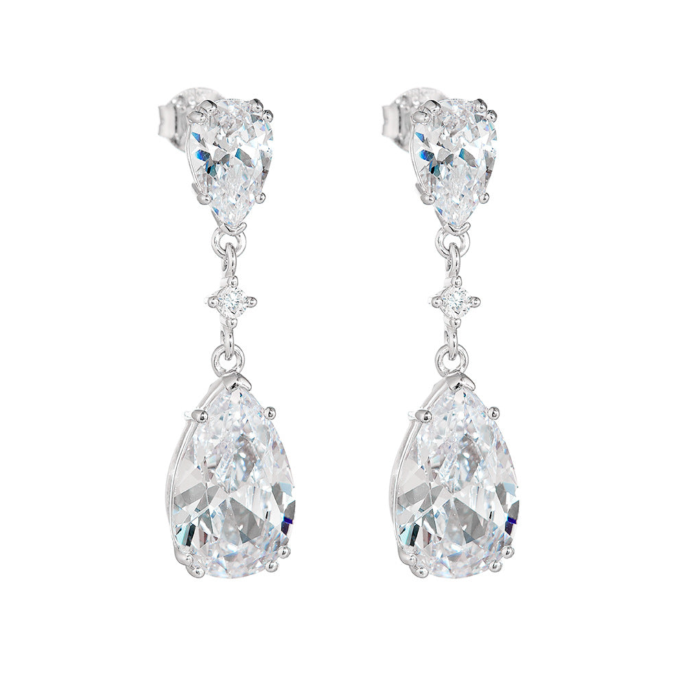 Pure Silver Waterdrop Zircon Geometric Pear-shaped Long Earrings