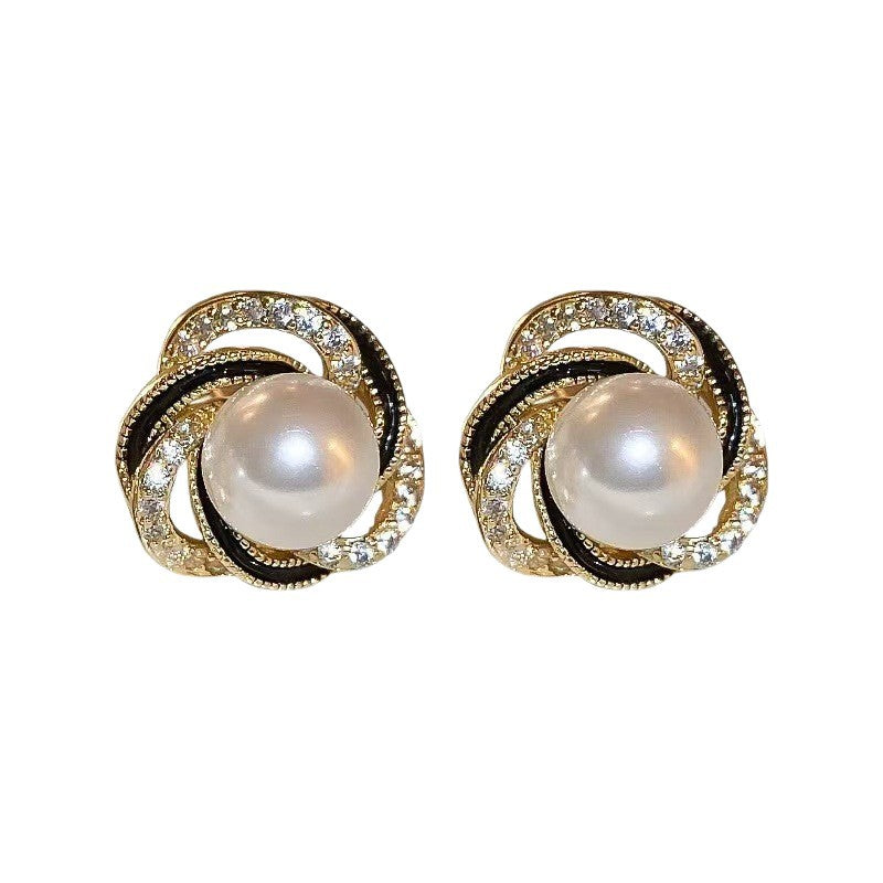 Light Luxury Diamond-Encrusted Red Pearl Earrings Womens Versatile And Fashionable