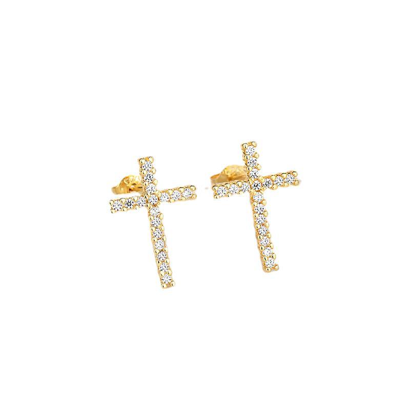 Halo Stone Heart-Shaped Minimalist Cross Earrings