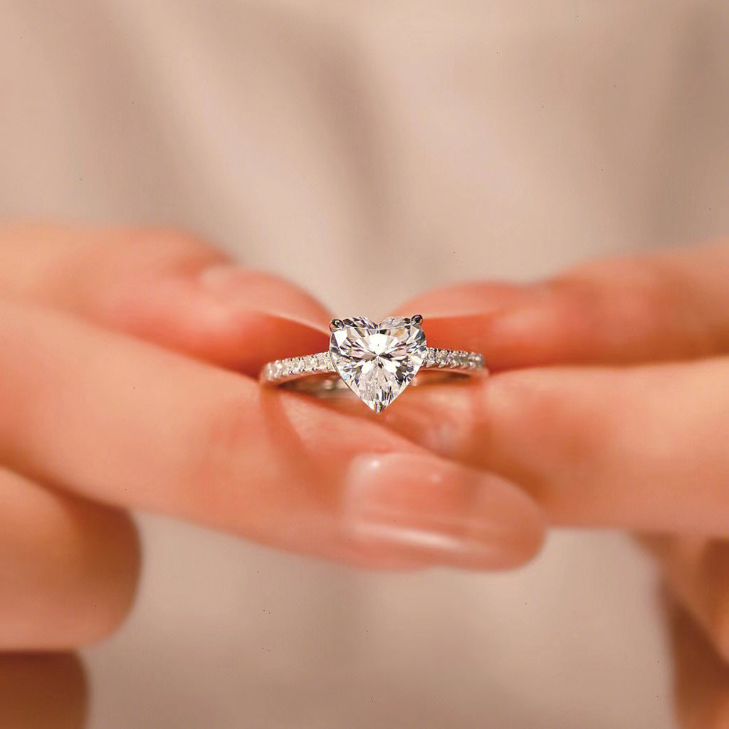 Heart Shaped Simulated Moissanite Ring With Zircon Accent For Women