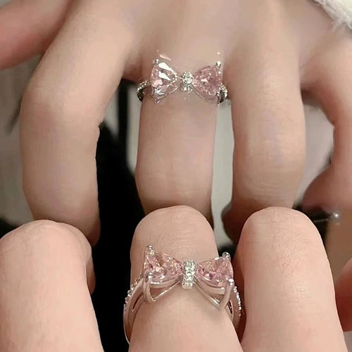 Bow Heart Ring,  Zircon, Open Band For Women,  Hot Sale, Live Streaming Style, French Delicate Micro-set Finger Ring