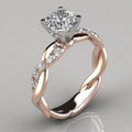 New 18K Rose Gold Plated Two-Tone Princess Cut Ring, Engagement Band
