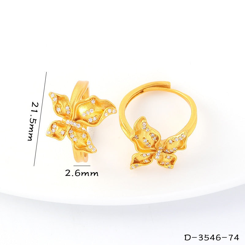 Long-Lasting Color Traditional Sand-Gold Enamel Gradient Pearl Butterfly Ring