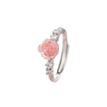 Elegant And Fashionable Colorful Zircon Pink Rose Flower Ring With Diamonds For Women