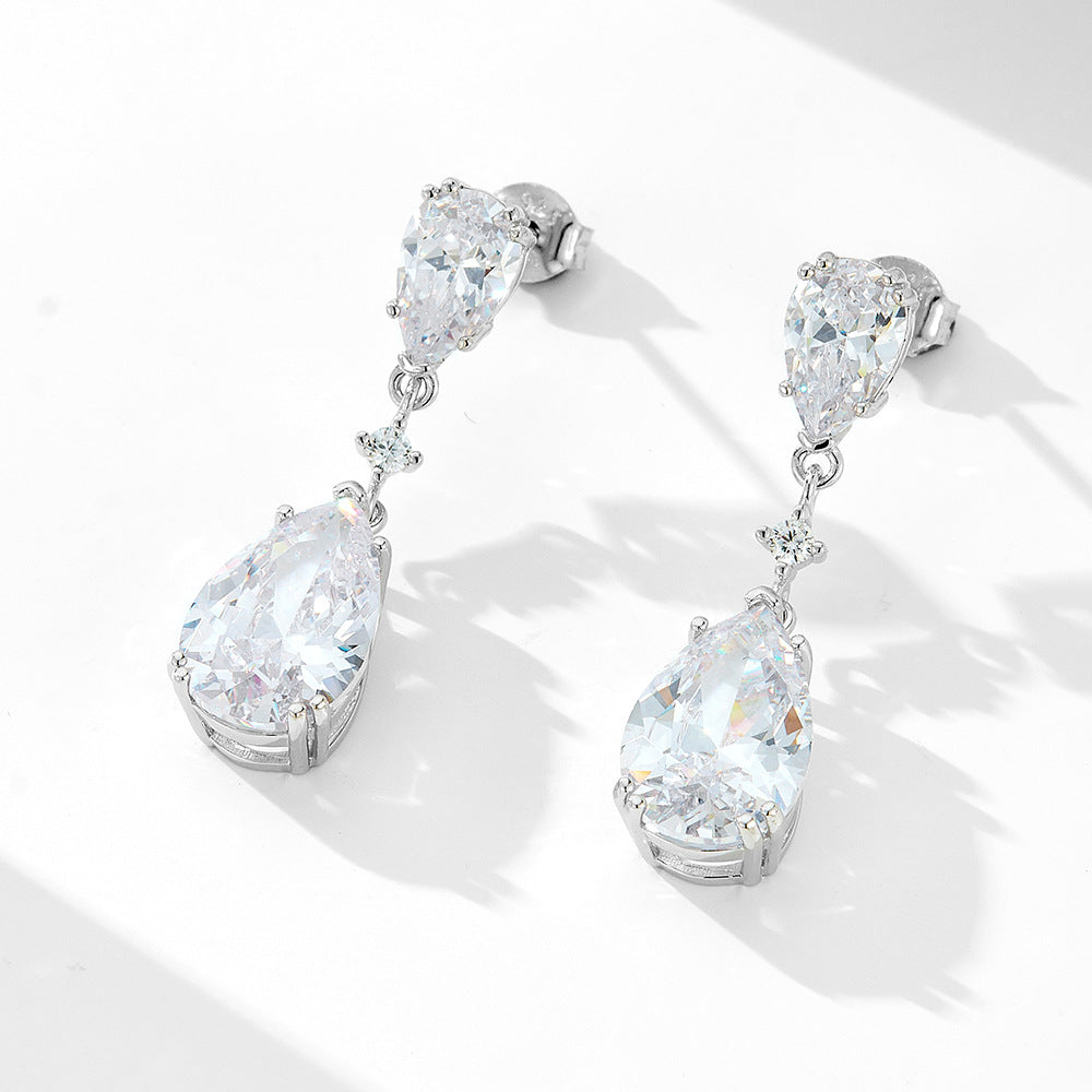 Pure Silver Waterdrop Zircon Geometric Pear-shaped Long Earrings