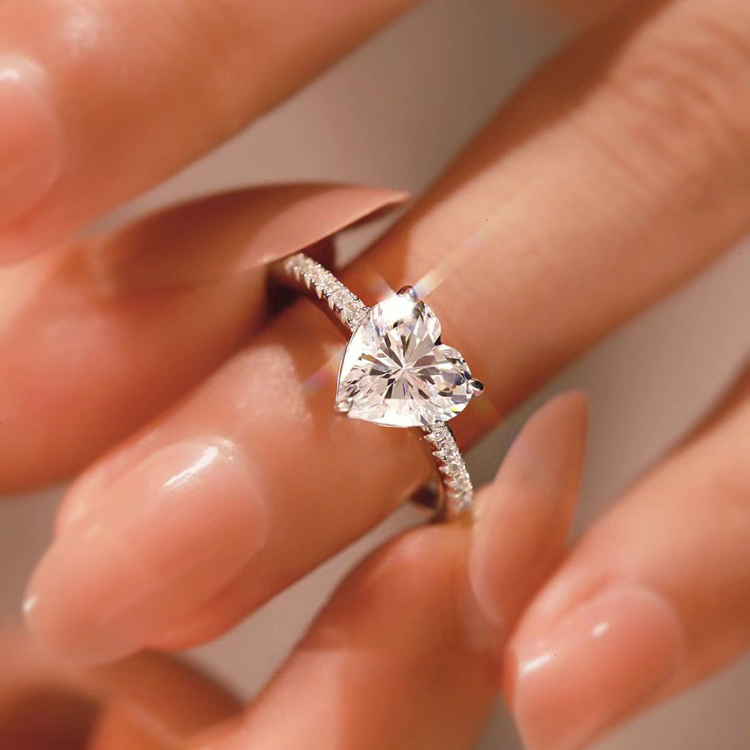 Heart Shaped Simulated Moissanite Ring With Zircon Accent For Women