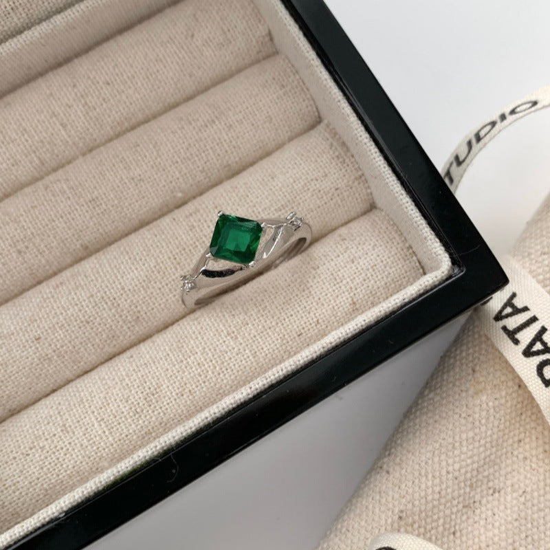 Minimalist Glossy Multicolor Gemstone Square Ring For Women, Luxury INS Style, High-End Open Adjustable Band