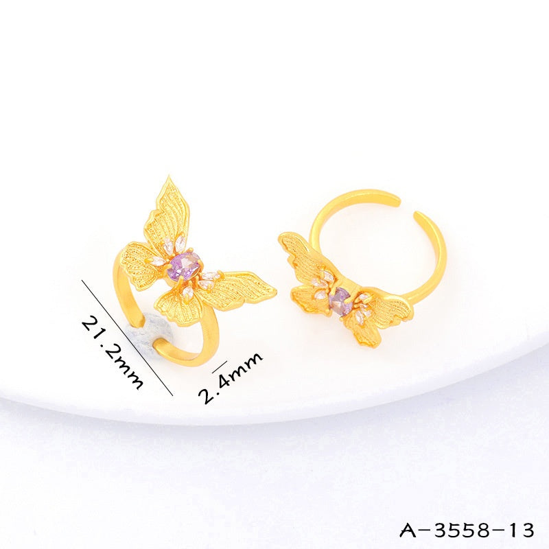 Long-Lasting Color Traditional Sand-Gold Enamel Gradient Pearl Butterfly Ring