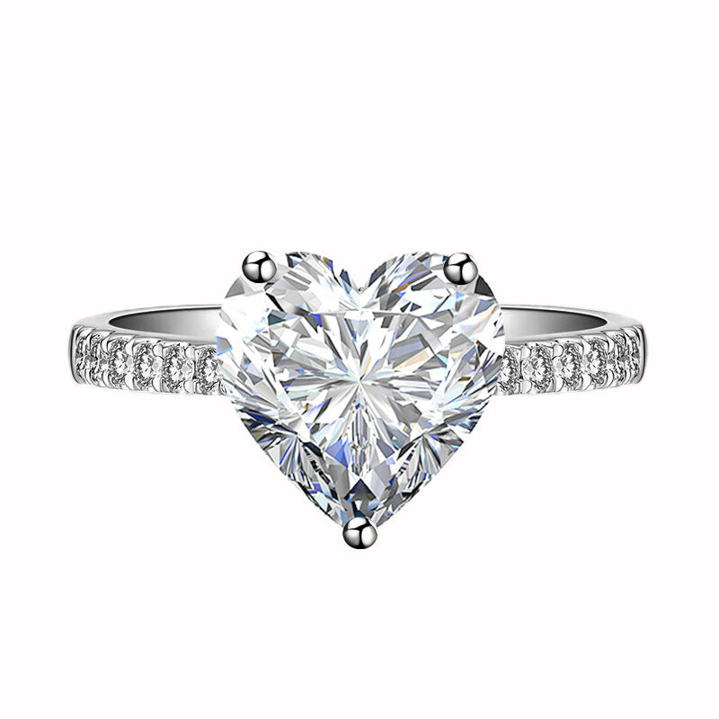 Heart Shaped Simulated Moissanite Ring With Zircon Accent For Women