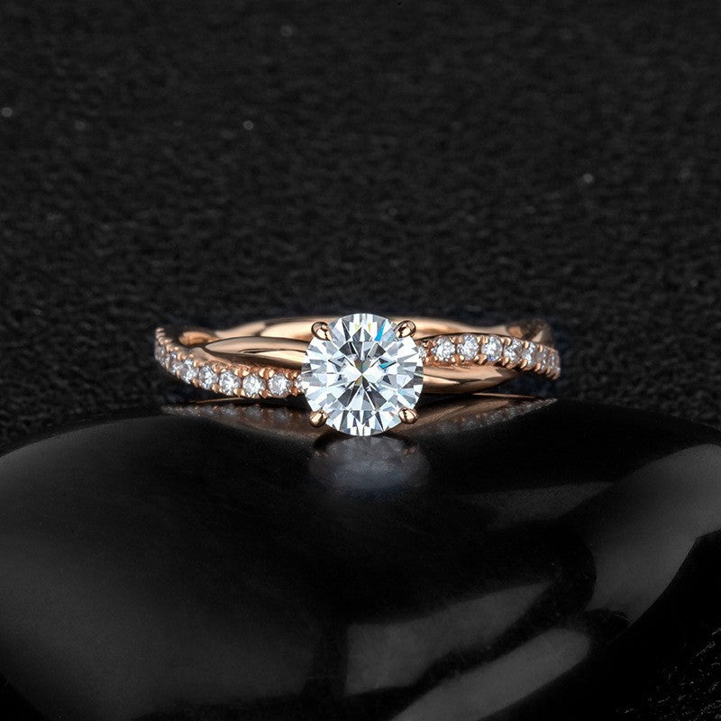 New 18K Rose Gold Plated Two-Tone Princess Cut Ring, Engagement Band