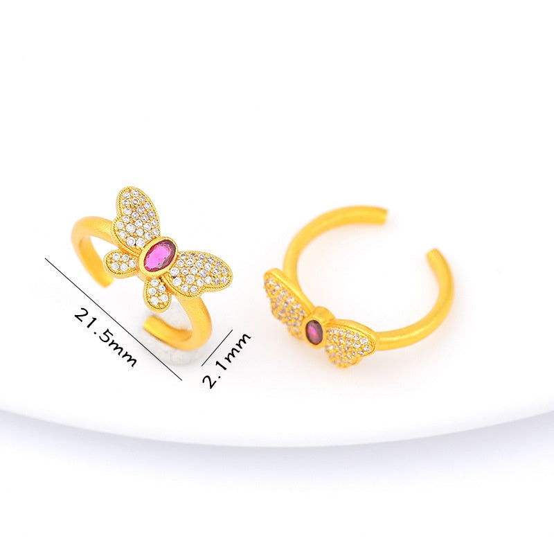 Long-Lasting Color Traditional Sand-Gold Enamel Gradient Pearl Butterfly Ring