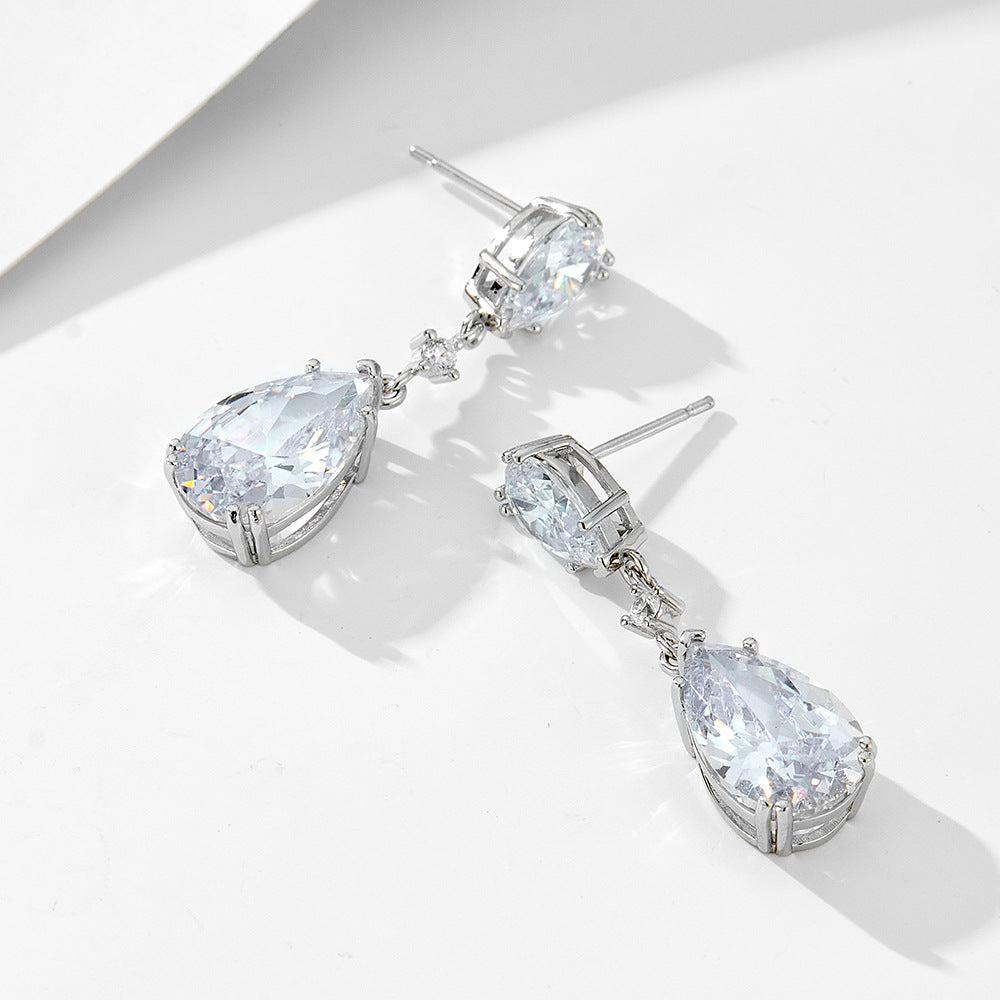 Pure Silver Waterdrop Zircon Geometric Pear-shaped Long Earrings