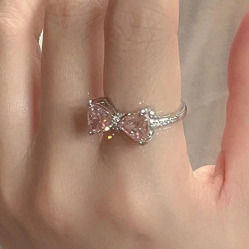 Bow Heart Ring,  Zircon, Open Band For Women,  Hot Sale, Live Streaming Style, French Delicate Micro-set Finger Ring