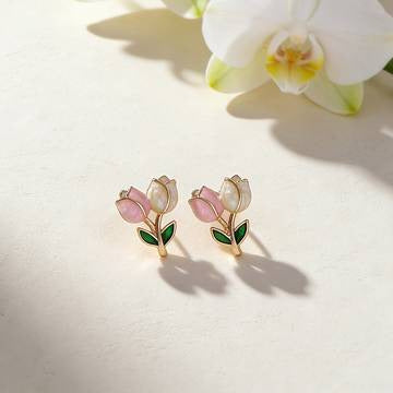 Instagram-style Sweet Contrast-color Drip-glaze Tulip Flower Earrings