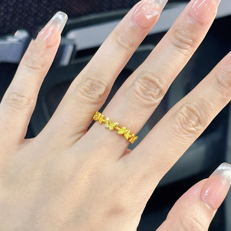 Long-Lasting Color Traditional Sand-Gold Enamel Gradient Pearl Butterfly Ring