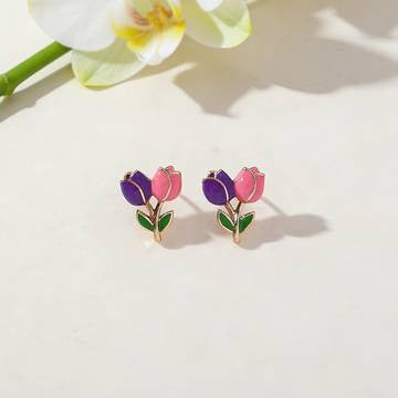 Instagram-style Sweet Contrast-color Drip-glaze Tulip Flower Earrings