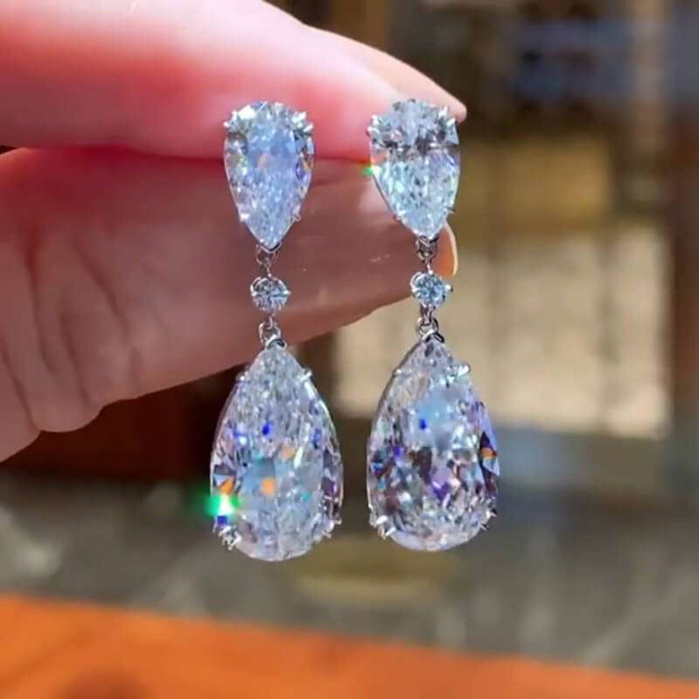 Pure Silver Waterdrop Zircon Geometric Pear-shaped Long Earrings