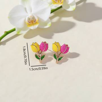 Instagram-style Sweet Contrast-color Drip-glaze Tulip Flower Earrings