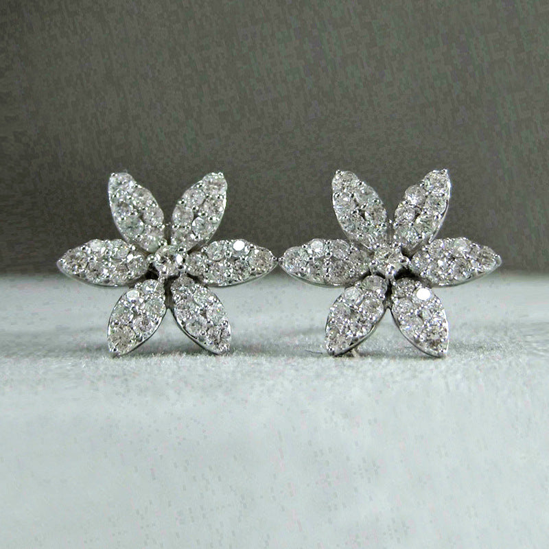 Snowflake Flower Zircon Stud Earrings Simple And Versatile