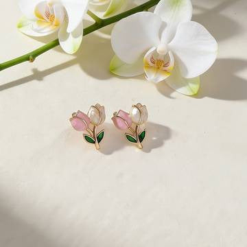 Instagram-style Sweet Contrast-color Drip-glaze Tulip Flower Earrings