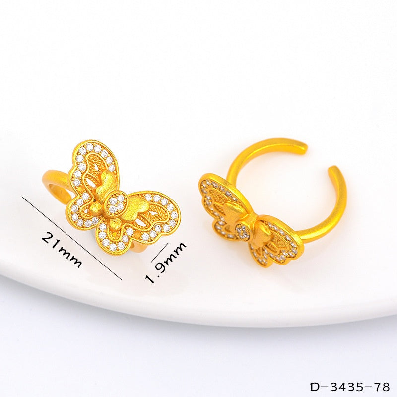 Long-Lasting Color Traditional Sand-Gold Enamel Gradient Pearl Butterfly Ring