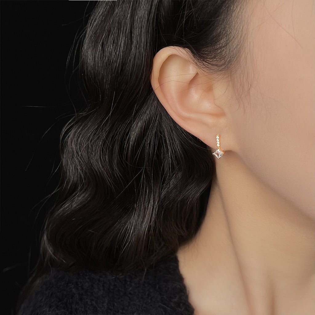 Micro Inlaid Zircon Plated 14k Simple Square Geometric Fashion Commuter Earrings