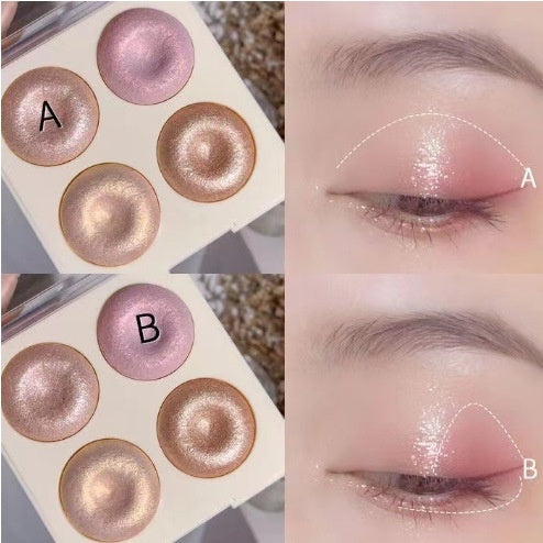 Four-color Baked Highlighter Palette With Shimmering Eyeshadow