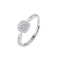 S999 Pure Silver Full Zircon Square Sugar Ring For Women, Niche INS Style, Light Luxury Premium Square Zircon Chain Index Finger Ring
