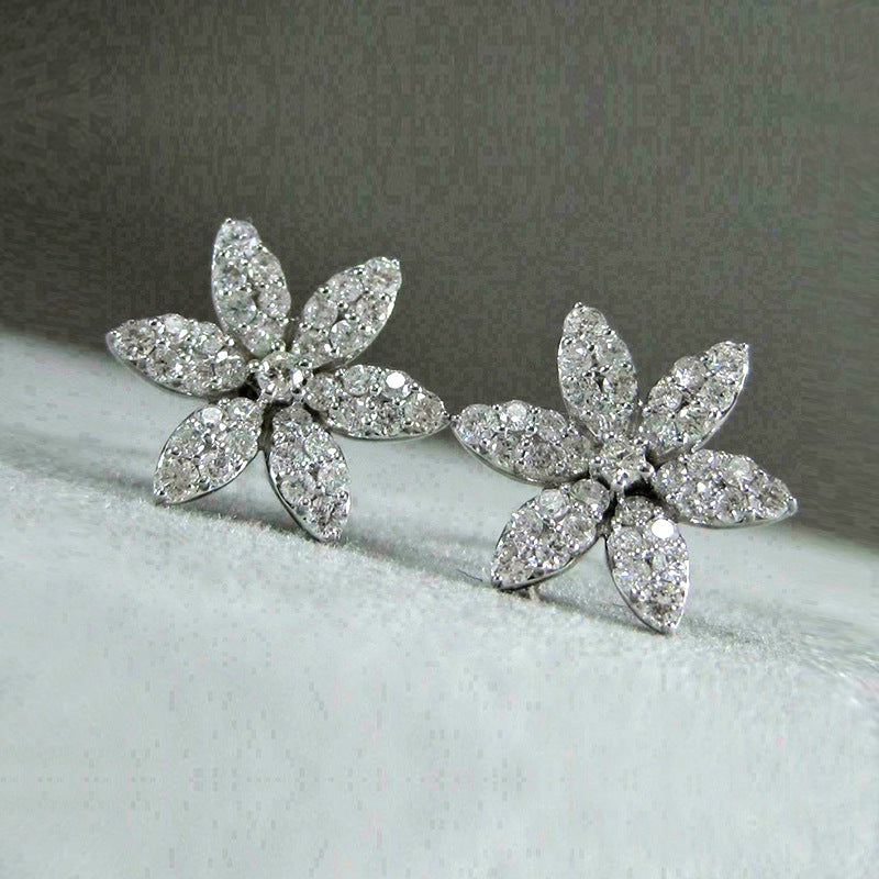 Snowflake Flower Zircon Stud Earrings Simple And Versatile