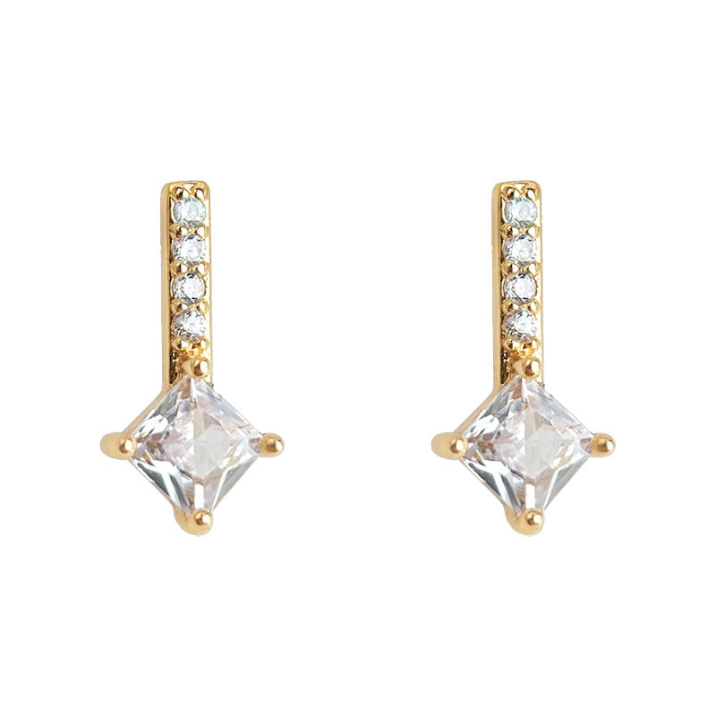 Micro Inlaid Zircon Plated 14k Simple Square Geometric Fashion Commuter Earrings