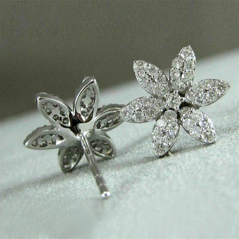 Snowflake Flower Zircon Stud Earrings Simple And Versatile